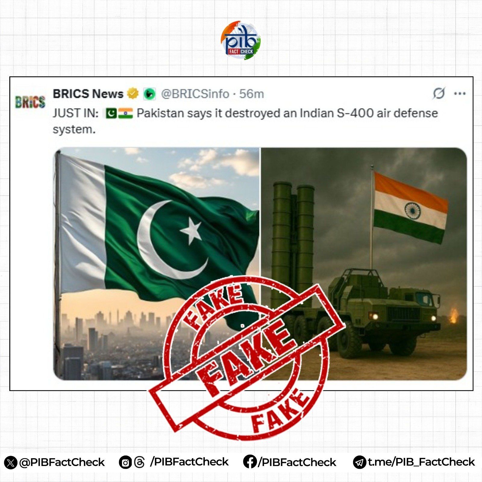 Fact Check: PIB Debunks False Claims of Captured IAF Pilot, Delhi Airport Attack, and S-400 Hit