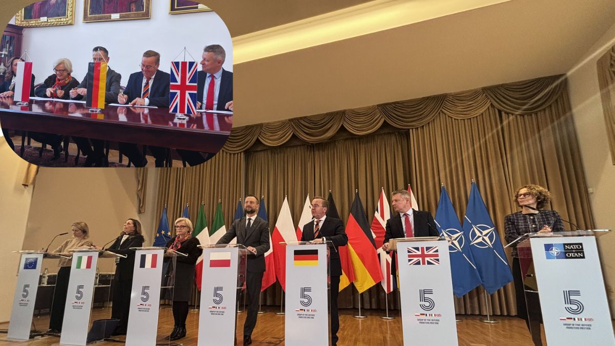 European defence ministers Krakow meeting, France Germany Italy Poland UK defence talks, LEAP initiative signing ceremony Europe, European counter drone air defence agreement, Europe joint drone procurement, anti drone system Europe announcement, European defence collaboration leaders.